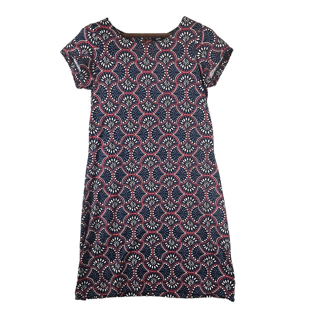 Hatley Womens M Knit A-Line Dress Geometric Print Navy Pink Casual
